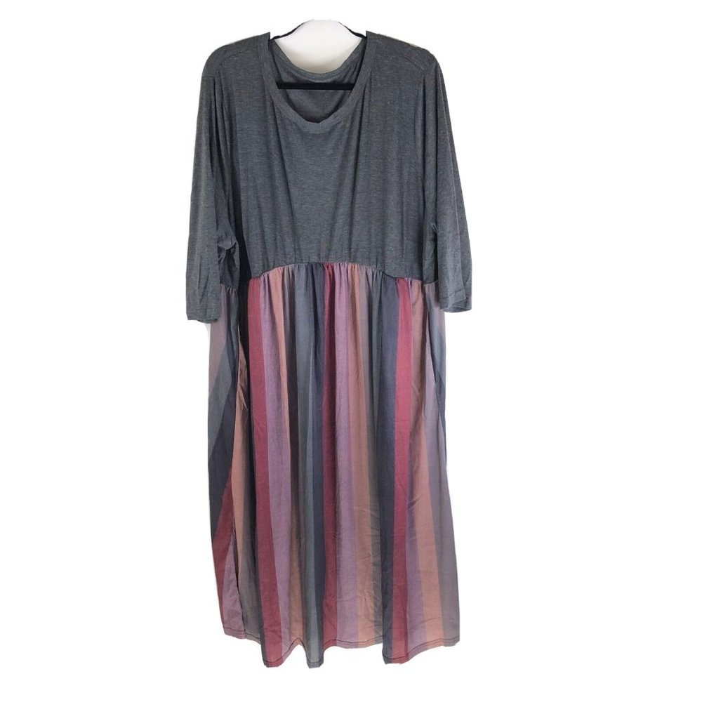 Bloomchic Dress Maxi Striped Knit Stretch 3/4 Sleeve Purple Gray 22-24